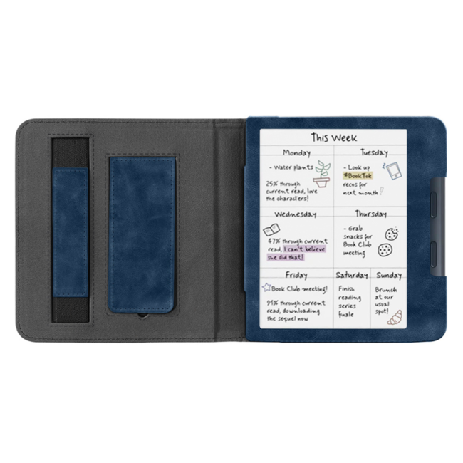 Case2go - E-reader hoes geschikt voor Kobo Libra Colour - Sleepcover - Auto/Wake functie - Met handstrap - Donker Blauw