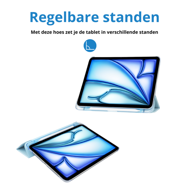 Case2go - Tablet hoes geschikt voor Apple iPad Air (2024) / Apple iPad Air (2025) - 11 Inch - Tri-fold Frosted Case met Auto/Wake Functie - Met Pencilhouder - Licht Blauw