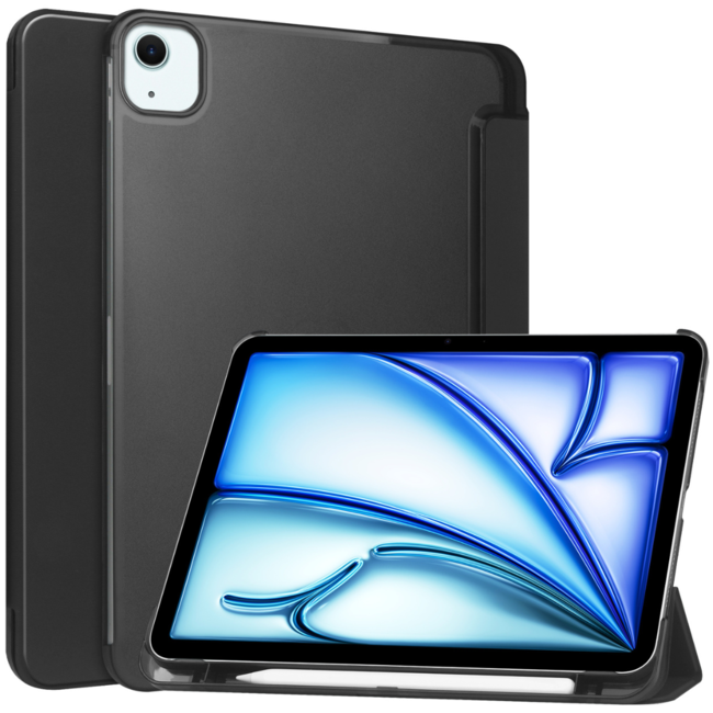 Case2go - Tablet hoes geschikt voor Apple iPad Air (2024) / Apple iPad Air (2025) - 13 Inch - Tri-fold Frosted Case met Auto/Wake Functie - Met Pencilhouder - Zwart
