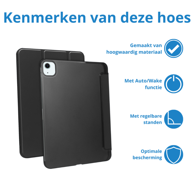 Case2go - Tablet hoes geschikt voor Apple iPad Air (2024) / Apple iPad Air (2025) - 13 Inch - Tri-fold Frosted Case met Auto/Wake Functie - Met Pencilhouder - Zwart