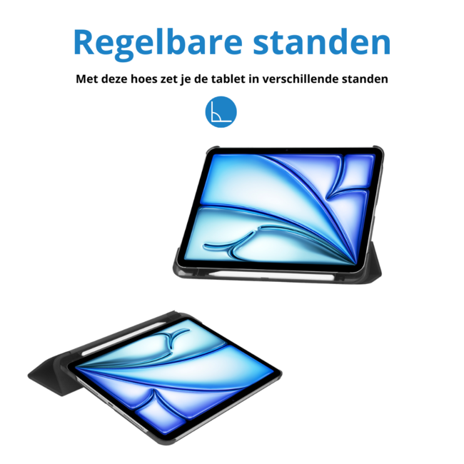 Case2go - Tablet hoes geschikt voor Apple iPad Air (2024) / Apple iPad Air (2025) - 13 Inch - Tri-fold Frosted Case met Auto/Wake Functie - Met Pencilhouder - Zwart
