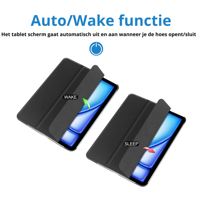 Case2go - Tablet hoes geschikt voor Apple iPad Air (2024) / Apple iPad Air (2025) - 13 Inch - Tri-fold Frosted Case met Auto/Wake Functie - Met Pencilhouder - Zwart