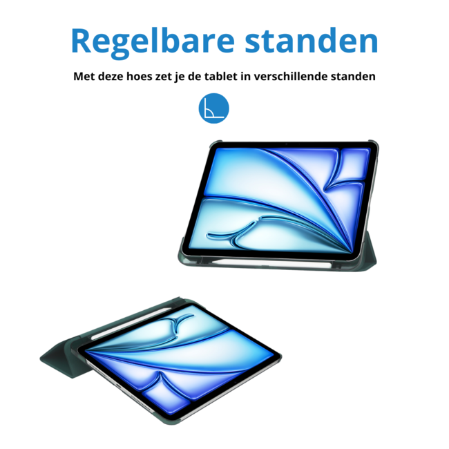Case2go - Tablet hoes geschikt voor Apple iPad Air (2024) / Apple iPad Air (2025) - 13 Inch - Tri-fold Frosted Case met Auto/Wake Functie - Met Pencilhouder - Donkergroen