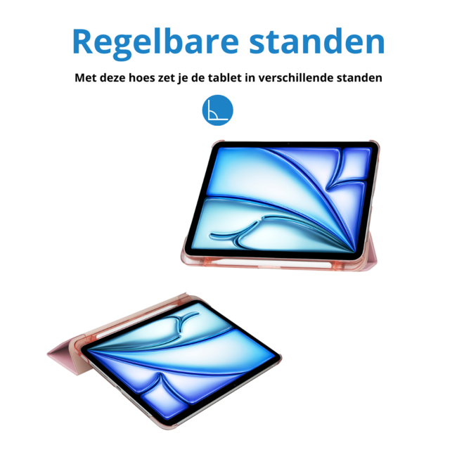 Case2go - Tablet hoes geschikt voor Apple iPad Air (2024) / Apple iPad Air (2025) - 13 Inch - Tri-fold Frosted Case met Auto/Wake Functie - Met Pencilhouder - Rosé-goud
