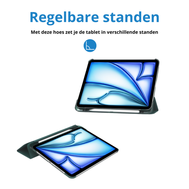 Case2go - Tablet hoes geschikt voor Apple iPad Air (2024) / Apple iPad Air (2025) - 13 Inch - Tri-fold Frosted Case met Auto/Wake Functie - Met Pencilhouder - Donkerblauw