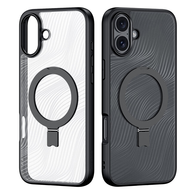 Dux Ducis - Telefoon hoesje geschikt voor de Apple iPhone 16 - Hoesje geschikt voor Magsafe Magneet - Back Cover met standaard - Aimo Series - Zwart