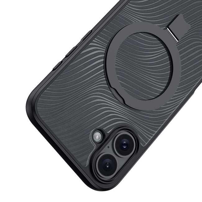 Dux Ducis - Telefoon hoesje geschikt voor de Apple iPhone 16 - Hoesje geschikt voor Magsafe Magneet - Back Cover met standaard - Aimo Series - Zwart