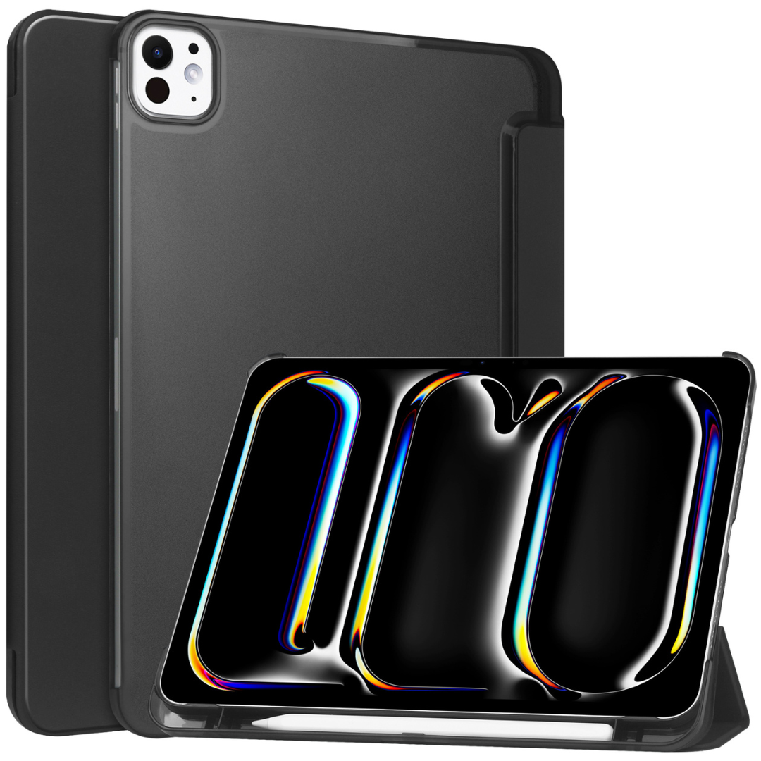 Case2go - Tablet hoes geschikt voor Apple iPad Pro (2024) - Tri-fold Frosted Case met Auto/Wake Functie - Met Pencilhouder - 11 inch - Zwart afbeelding