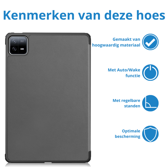 Case2go - Tablet hoes geschikt voor Xiaomi Pad 6 / Pad 6 Pro - Tri-Fold Book Case - Auto Wake/Sleep functie - Grijs