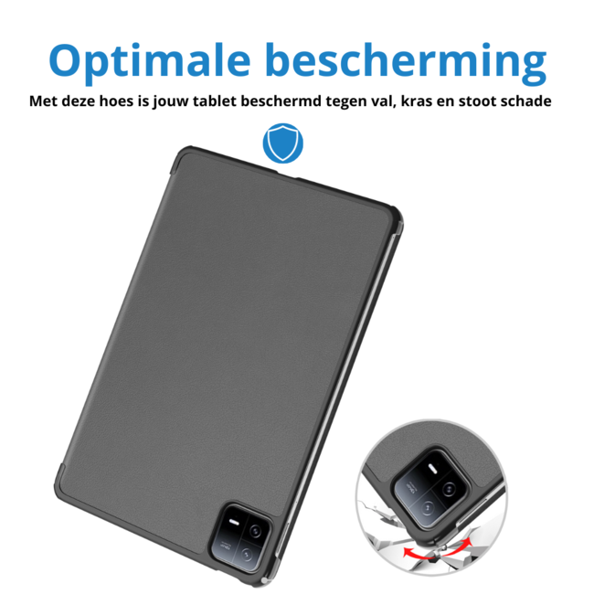 Case2go - Tablet hoes geschikt voor Xiaomi Pad 6 / Pad 6 Pro - Tri-Fold Book Case - Auto Wake/Sleep functie - Grijs