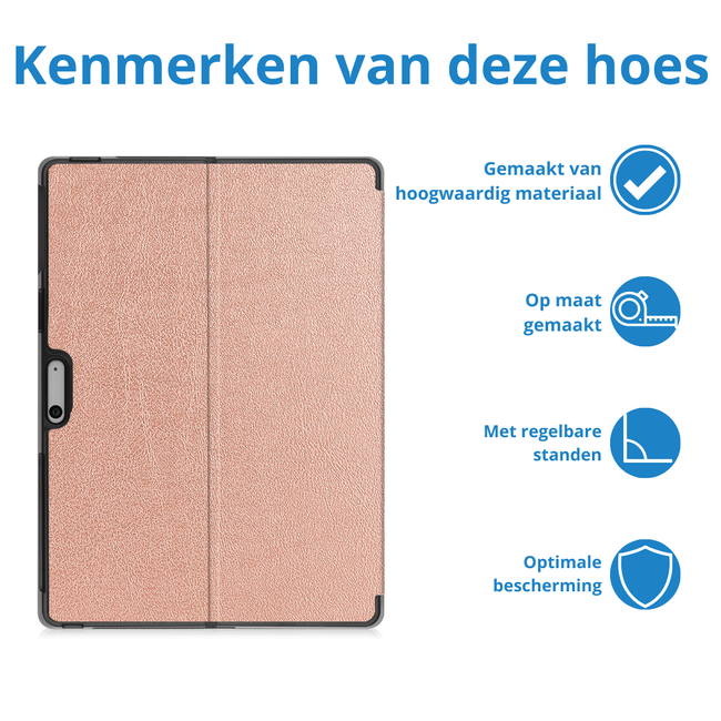 Case2go - Hoes geschikt voor Microsoft Surface Pro 11 - 13 inch Cover - Book Case met Stand Functie - Rosé-Goud