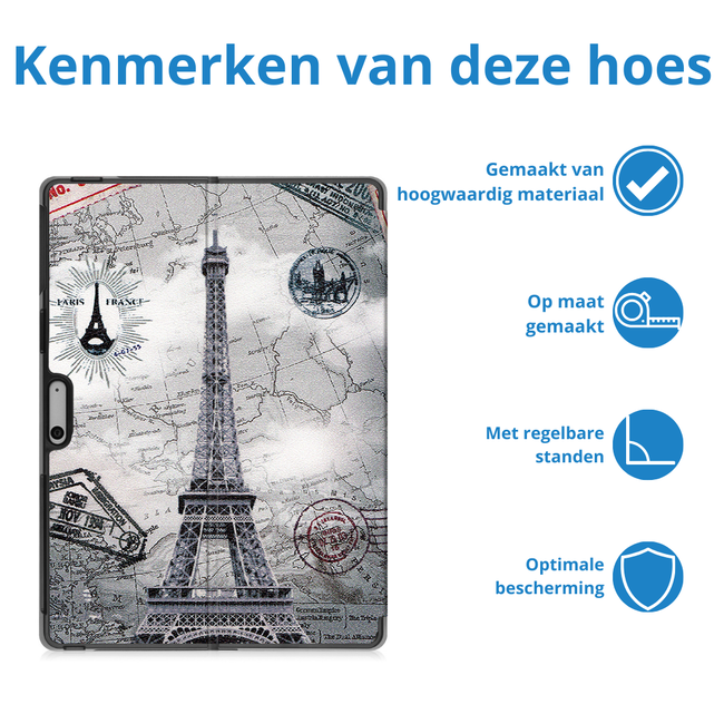 Case2go - Hoes geschikt voor Microsoft Surface Pro 11 - 13 inch Cover - Book Case met Stand Functie - Eiffeltoren