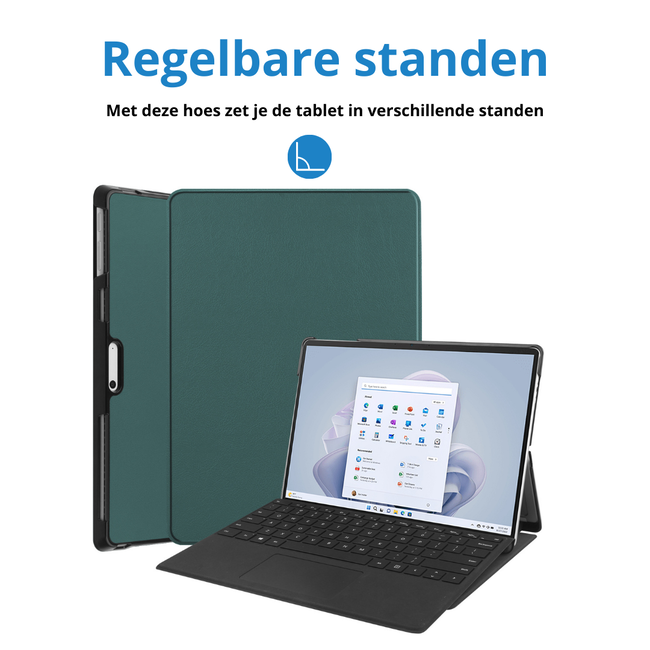 Case2go - Hoes geschikt voor Microsoft Surface Pro 11 - 13 inch Cover - Book Case met Stand Functie - Donker Groen