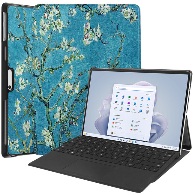 Case2go - Hoes geschikt voor Microsoft Surface Pro 11 - 13 inch Cover - Book Case met Stand Functie - Witte Bloesem