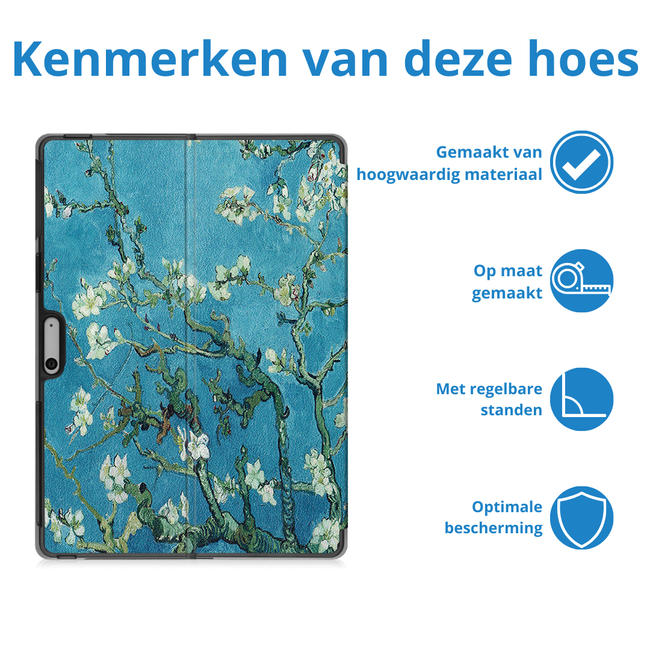 Case2go - Hoes geschikt voor Microsoft Surface Pro 11 - 13 inch Cover - Book Case met Stand Functie - Witte Bloesem