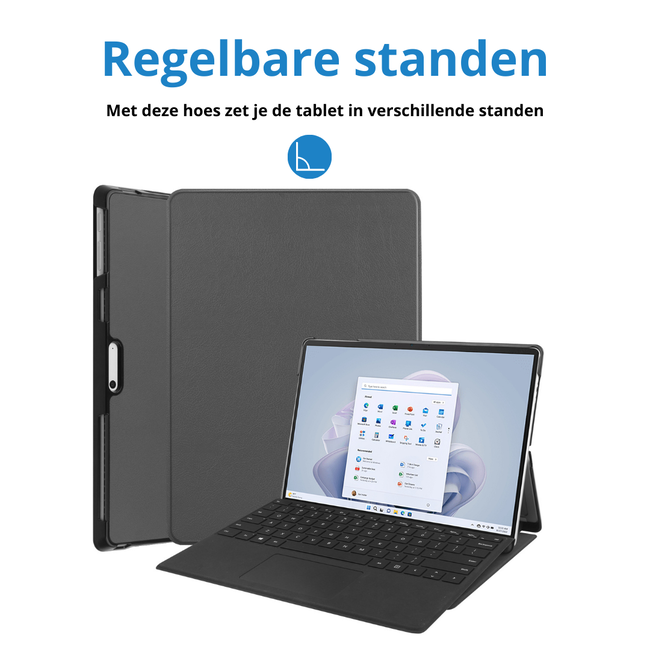 Case2go - Hoes geschikt voor Microsoft Surface Pro 11 - 13 inch Cover - Book Case met Stand Functie - Grijs