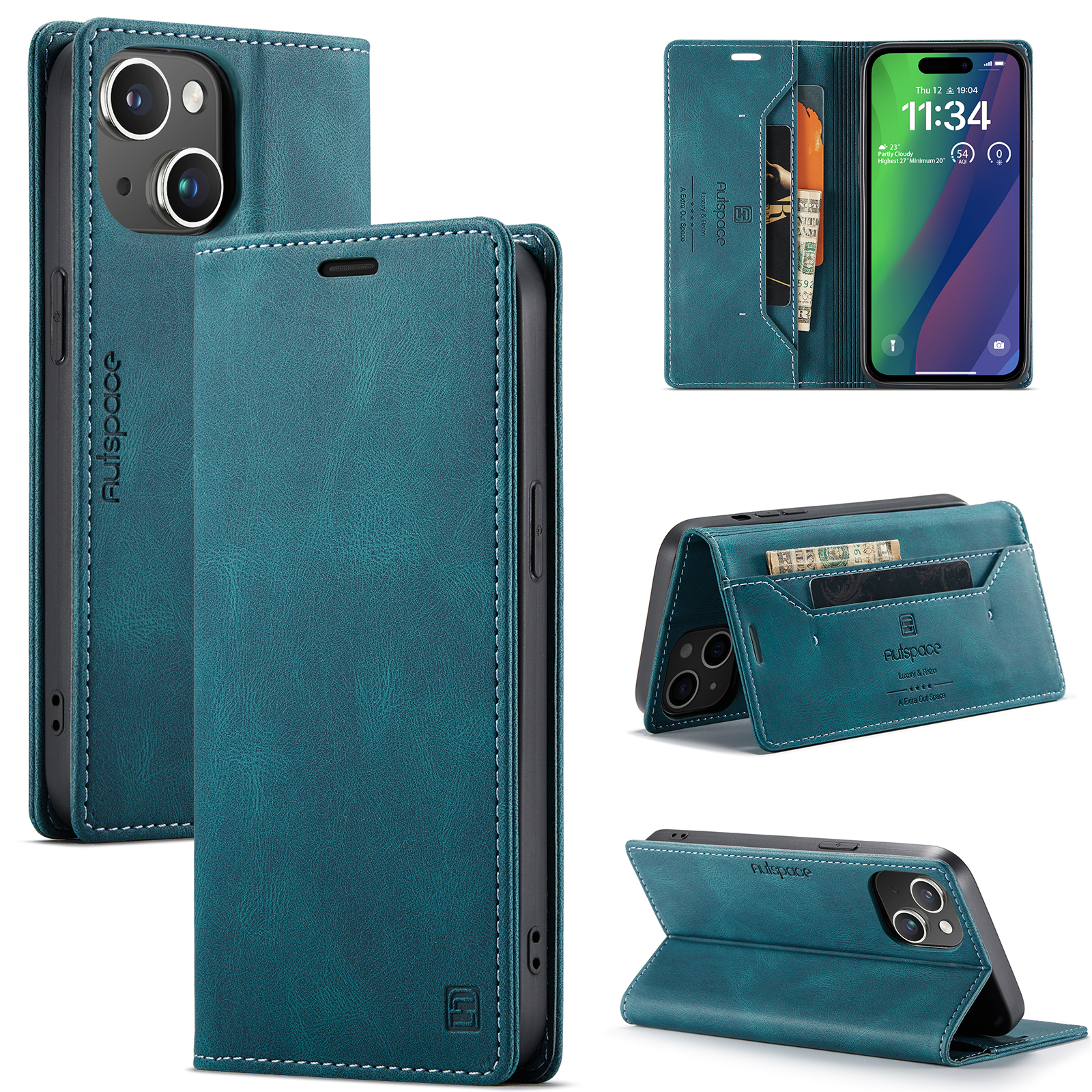 AutSpace - Telefoonhoesje geschikt voor Apple iPhone 15 Plus - Wallet Book Case - Magneetsluiting - met RFID bescherming - Blauw afbeelding