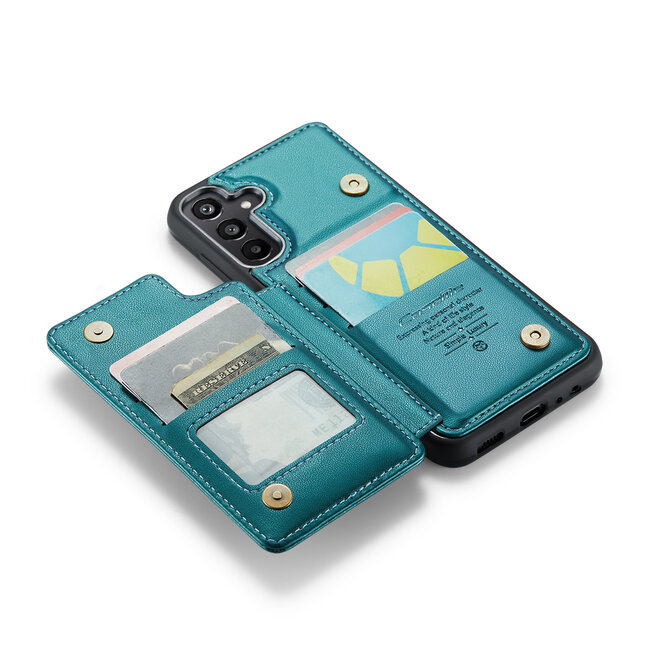 CaseMe - Telefoonhoesje geschikt voor Samsung Galaxy A15 - Back Cover met RFID Pasjeshouder - Donker Groen