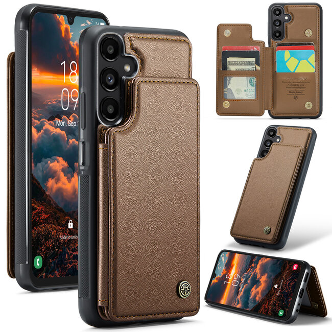 CaseMe - Telefoonhoesje geschikt voor Samsung Galaxy A25 - Back Cover met RFID Pasjeshouder - Bruin