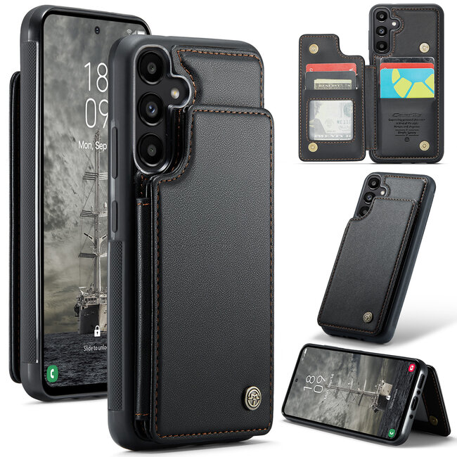 CaseMe - Telefoonhoesje geschikt voor Samsung Galaxy A35 - Back Cover met RFID Pasjeshouder - Zwart
