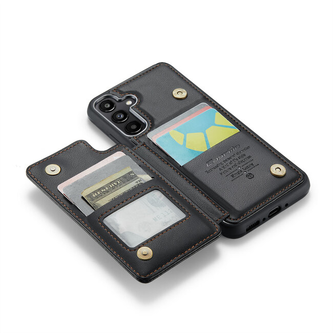 CaseMe - Telefoonhoesje geschikt voor Samsung Galaxy A35 - Back Cover met RFID Pasjeshouder - Zwart