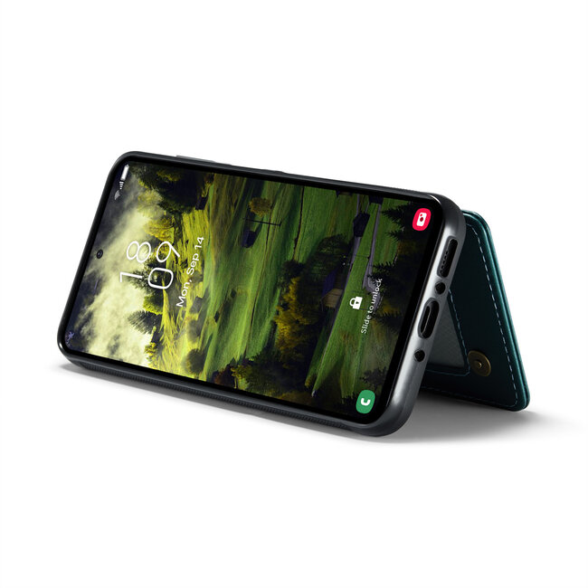CaseMe - Telefoonhoesje geschikt voor Samsung Galaxy A35 - Back Cover met RFID Pasjeshouder - Donker Groen