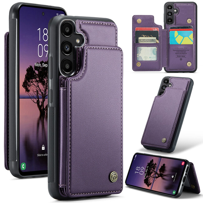 CaseMe - Telefoonhoesje geschikt voor Samsung Galaxy A35 - Back Cover met RFID Pasjeshouder - Paars