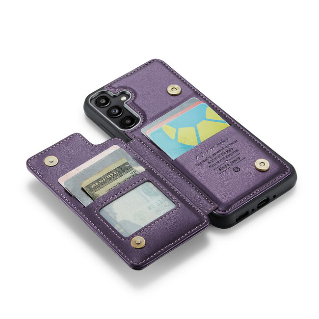 CaseMe - Telefoonhoesje geschikt voor Samsung Galaxy A35 - Back Cover met RFID Pasjeshouder - Paars