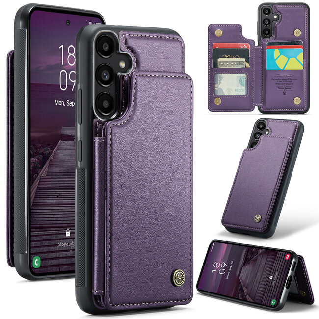 CaseMe - Telefoonhoesje geschikt voor Samsung Galaxy A55 - Back Cover met RFID Pasjeshouder - Paars