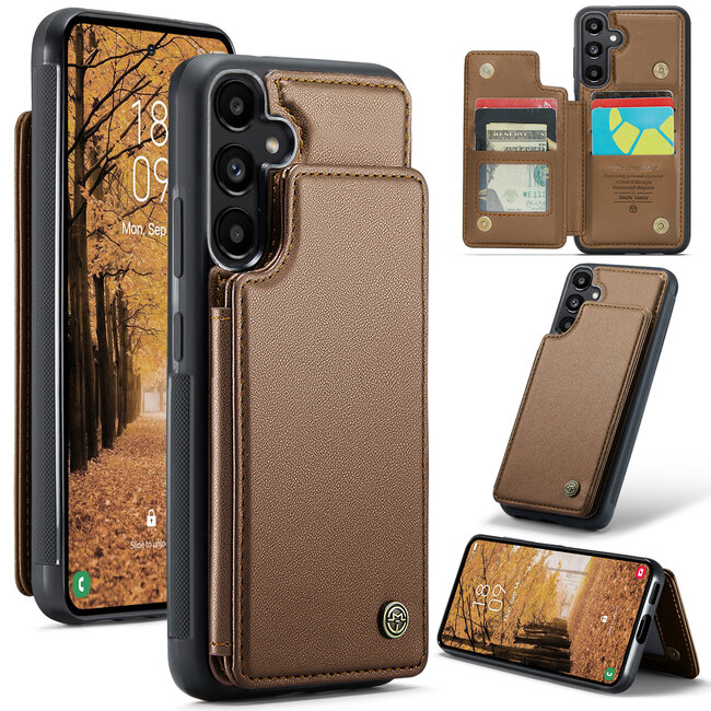 CaseMe - Telefoonhoesje geschikt voor Samsung Galaxy A55 - Back Cover met RFID Pasjeshouder - Bruin