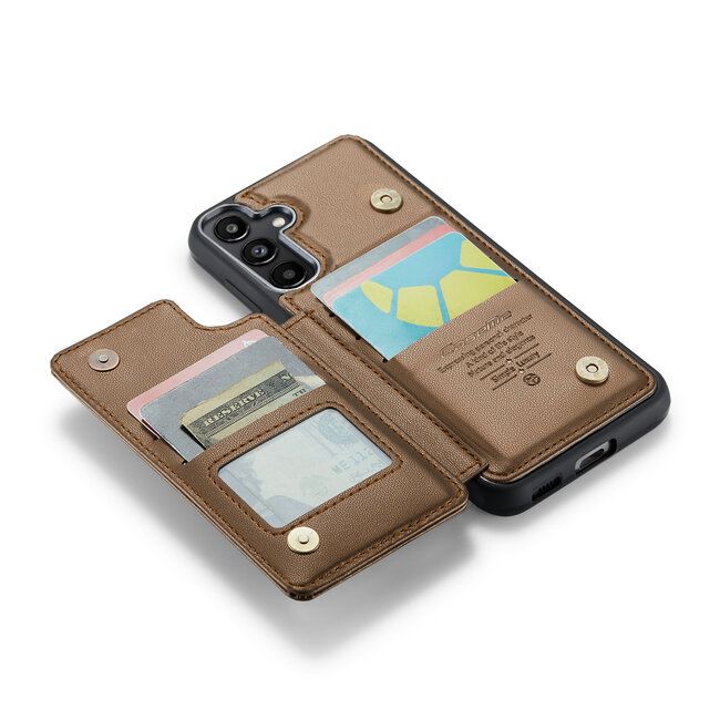 CaseMe - Telefoonhoesje geschikt voor Samsung Galaxy A55 - Back Cover met RFID Pasjeshouder - Bruin