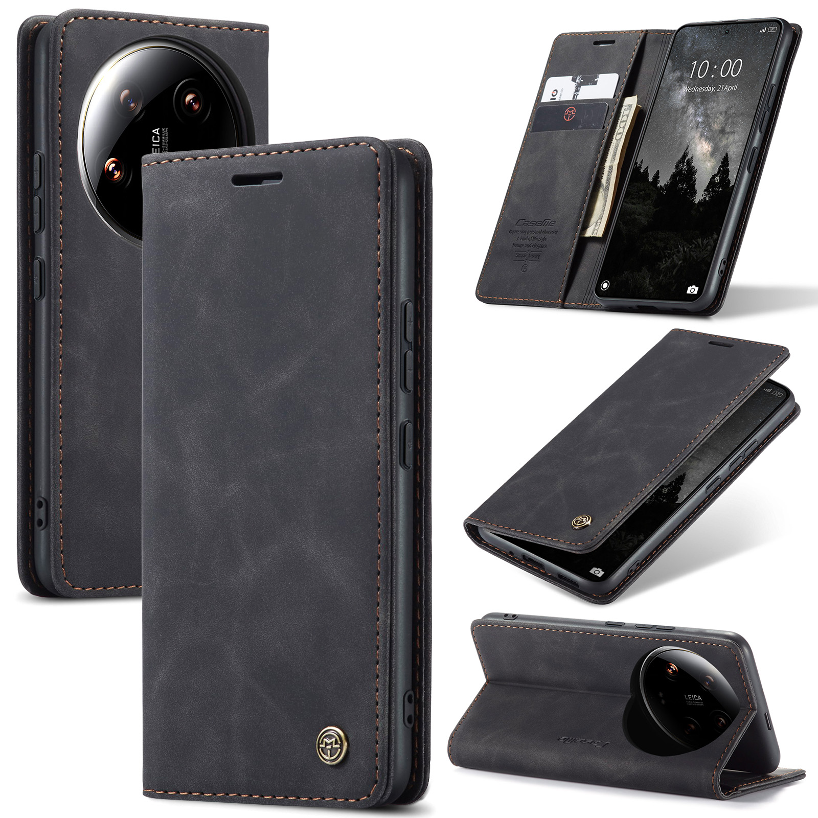 CaseMe - Telefoonhoesje geschikt voor Xiaomi 14 Ultra - Wallet Book Case - Met Magnetische Sluiting - Zwart afbeelding