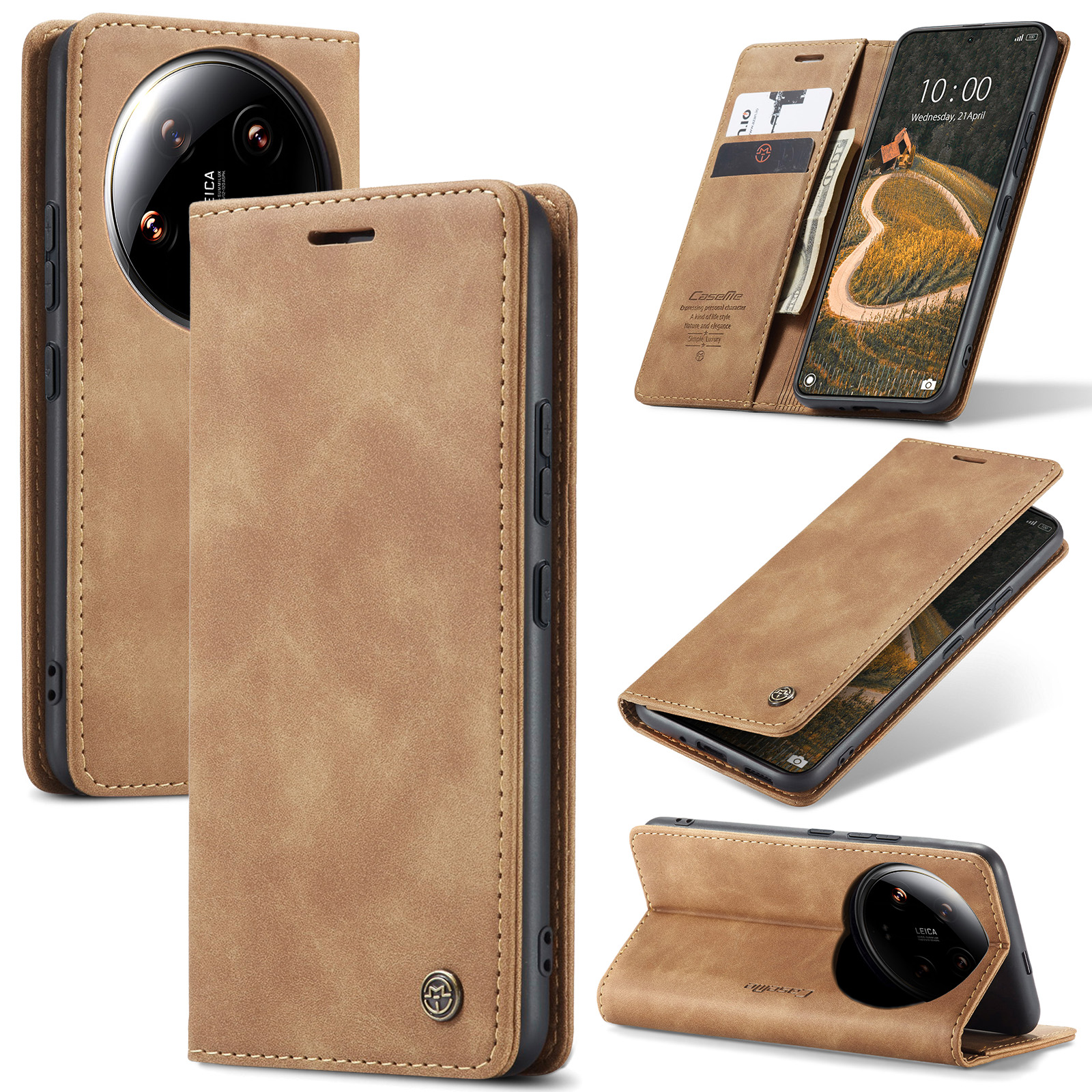 CaseMe - Telefoonhoesje geschikt voor Xiaomi 14 Ultra - Wallet Book Case - Met Magnetische Sluiting - Lichtbruin afbeelding