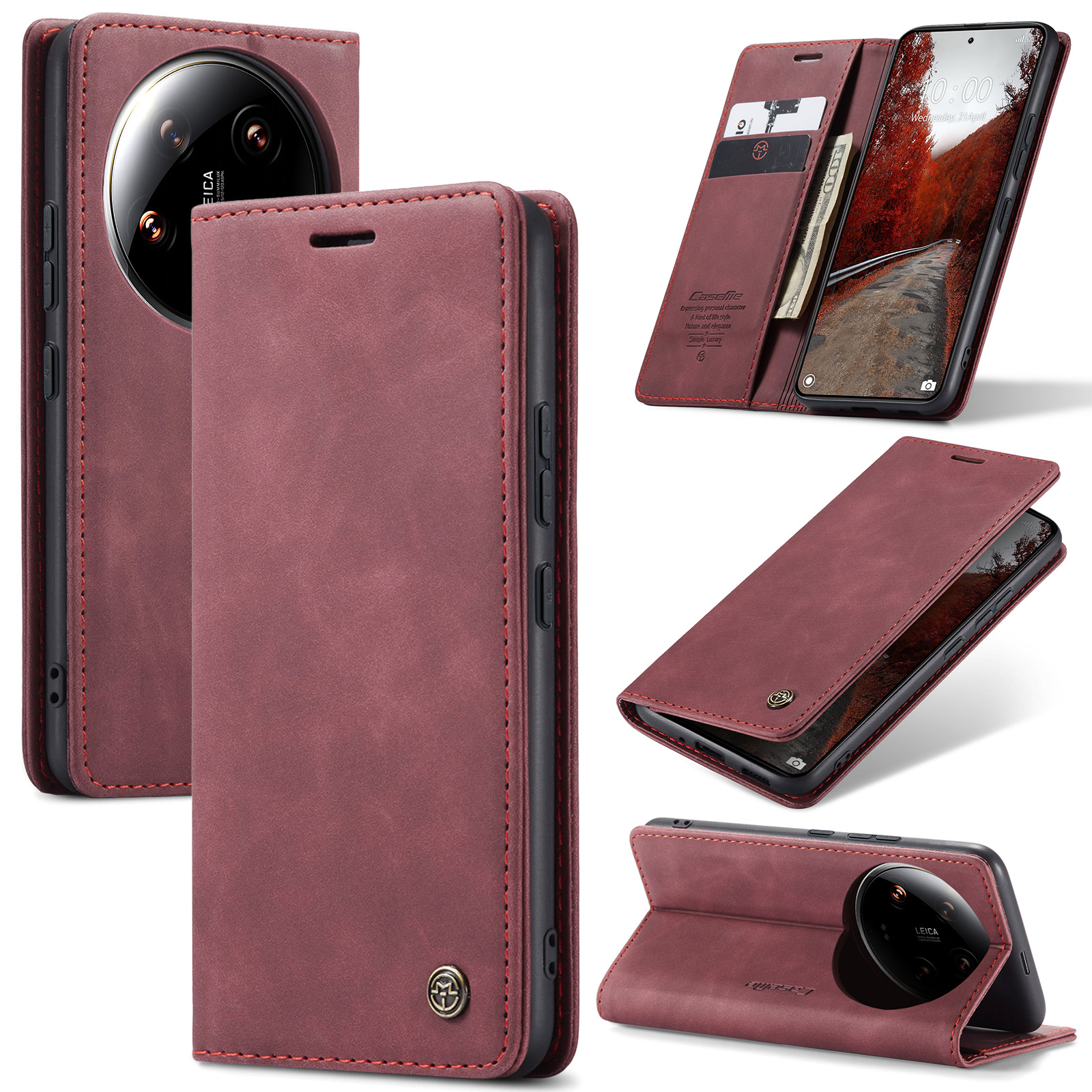 CaseMe - Telefoonhoesje geschikt voor Xiaomi 14 Ultra - Wallet Book Case - Met Magnetische Sluiting - Rood afbeelding