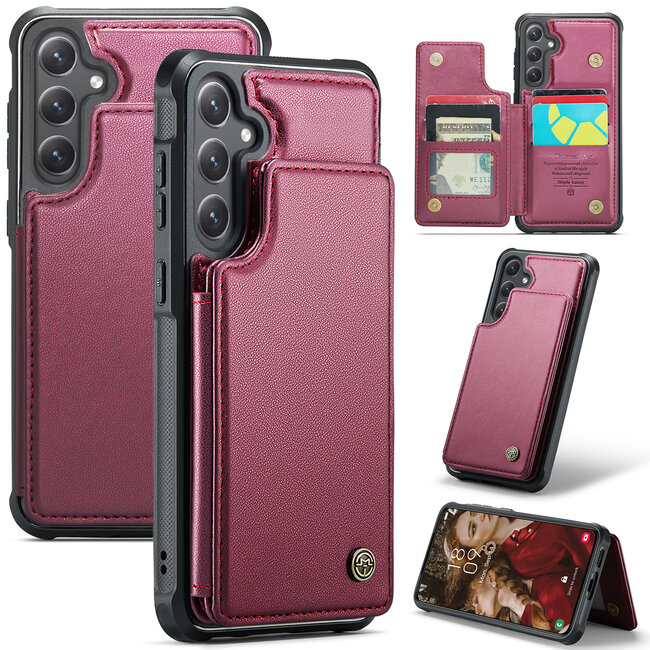 CaseMe - Telefoonhoesje geschikt voor Samsung Galaxy S24 Plus - Back Cover met RFID Pasjeshouder - Rood