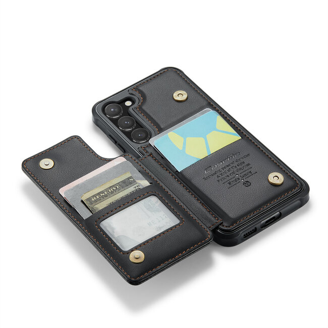 CaseMe - Telefoonhoesje geschikt voor Samsung Galaxy S23 - Back Cover met RFID Pasjeshouder - Zwart