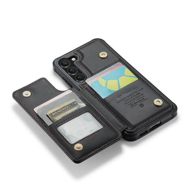 CaseMe - Telefoonhoesje geschikt voor Samsung Galaxy S23 Plus - Back Cover met RFID Pasjeshouder - Zwart