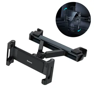 Baseus Baseus - Autohouder geschikt voor tablet en telefoon - Met bevestiging voor hoofdsteun - Zwart