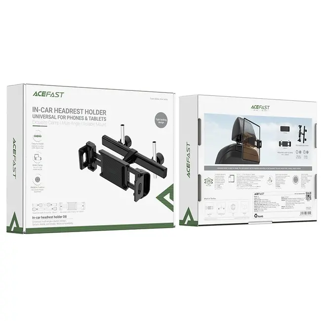 Acefast - Autohouder geschikt voor tablet en telefoon - Met bevestiging voor hoofdsteun - Zwart