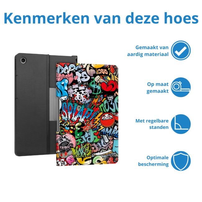 Case2go - Tablet hoes geschikt voor Lenovo Tab Plus (2024) - Book case - Met Stand - 11.5 Inch - Graffiti