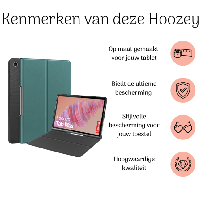 Hoozey - Tablet hoes geschikt voor Lenovo Tab Plus 2024 - 11.5 inch - Book Case - Met Stand - Donkergroen