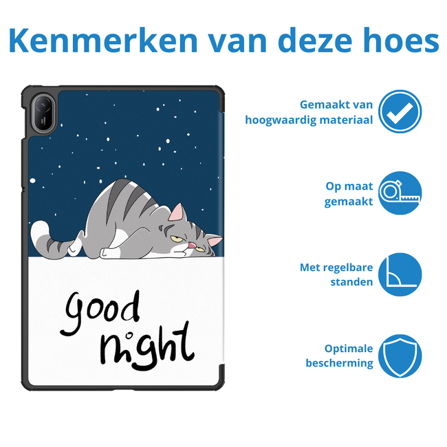 Case2go - Tablet hoes geschikt voor Huawei MatePad SE 11 (2024) - Tri-Fold Book Case - Auto Wake/Sleep functie - Good Night