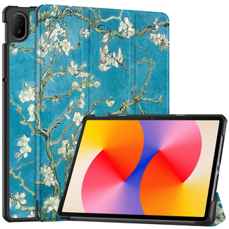 Case2go Case2go - Tablet hoes geschikt voor Huawei MatePad SE 11 (2024) - Tri-Fold Book Case - Auto Wake/Sleep functie - Witte Bloesem