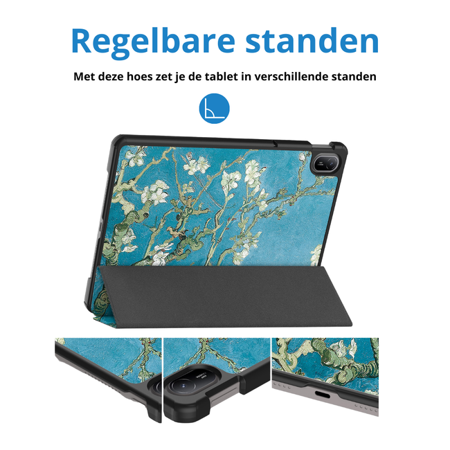 Case2go - Tablet hoes geschikt voor Huawei MatePad SE 11 (2024) - Tri-Fold Book Case - Auto Wake/Sleep functie - Witte Bloesem
