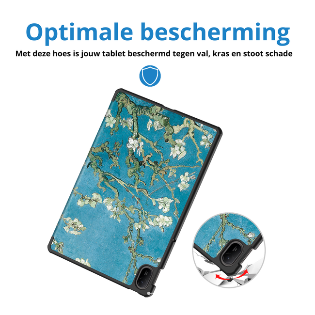 Case2go - Tablet hoes geschikt voor Huawei MatePad SE 11 (2024) - Tri-Fold Book Case - Auto Wake/Sleep functie - Witte Bloesem