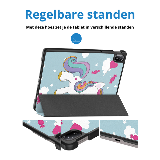 Case2go - Tablet hoes geschikt voor Huawei MatePad SE 11 (2024) - Tri-Fold Book Case - Auto Wake/Sleep functie - Eenhoorn