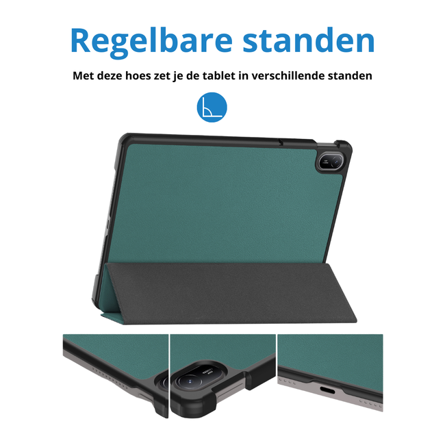 Case2go - Tablet hoes geschikt voor Huawei MatePad SE 11 (2024) - Tri-Fold Book Case - Auto Wake/Sleep functie - Donker Groen