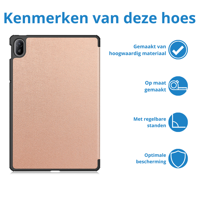 Case2go - Tablet hoes geschikt voor Huawei MatePad SE 11 (2024) - Tri-Fold Book Case - Auto Wake/Sleep functie - Rose Goud