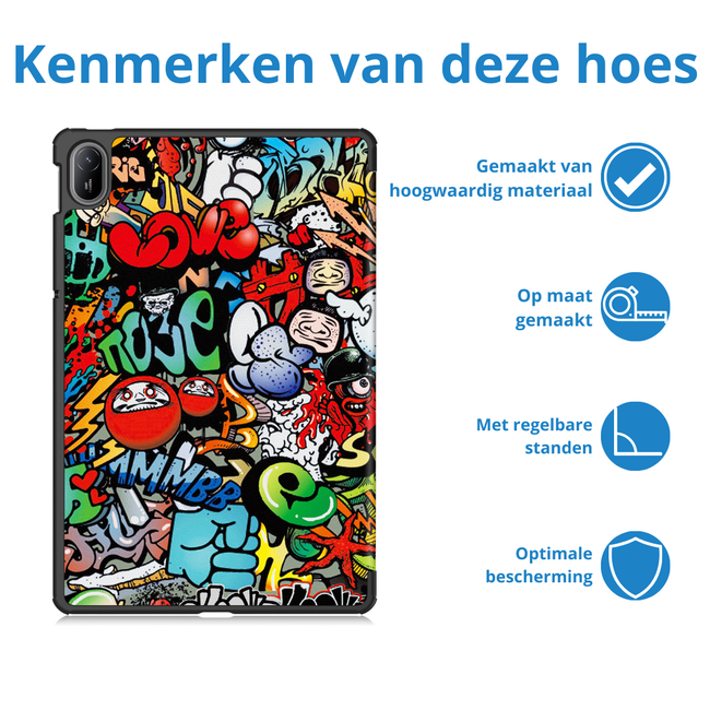 Case2go - Tablet hoes geschikt voor Huawei MatePad SE 11 (2024) - Tri-Fold Book Case - Auto Wake/Sleep functie - Graffiti
