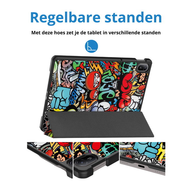 Case2go - Tablet hoes geschikt voor Huawei MatePad SE 11 (2024) - Tri-Fold Book Case - Auto Wake/Sleep functie - Graffiti